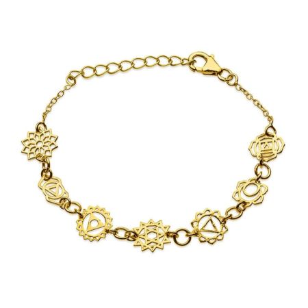 Seven Chakra charms Bracelet, Brass handmade jewelry 14k gold plated jewelry for women